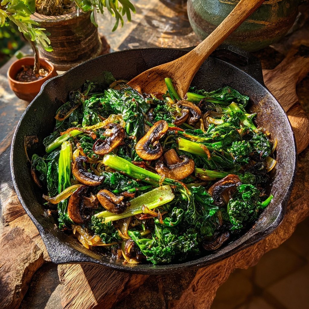 Mushroom Onion Garlic Braised Greens