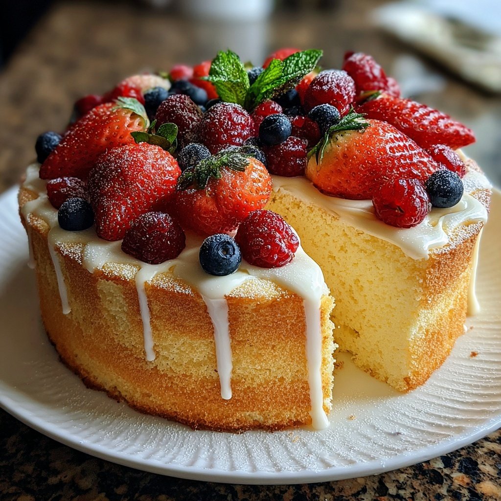Fluffy Vanilla Sponge Cake with Fresh Berries