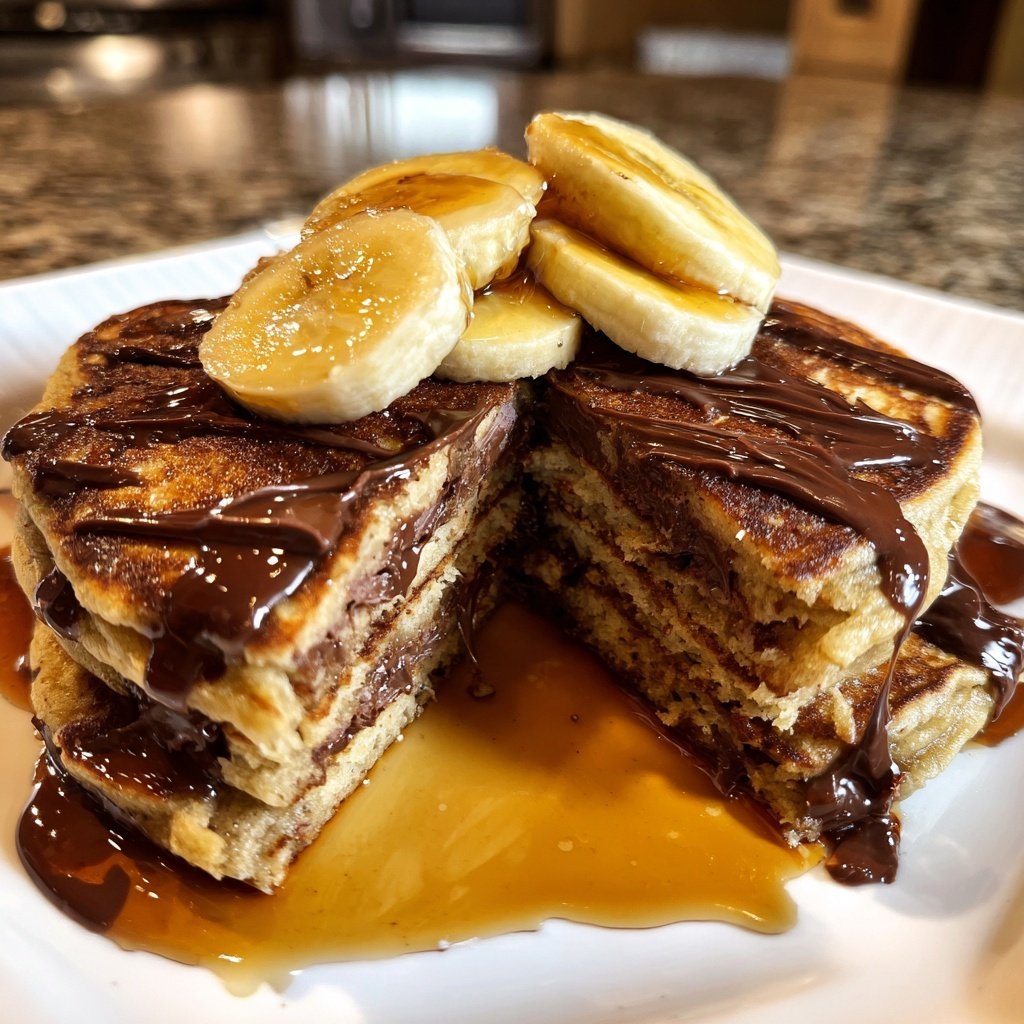 Banana Nutella Pancakes with Syrup