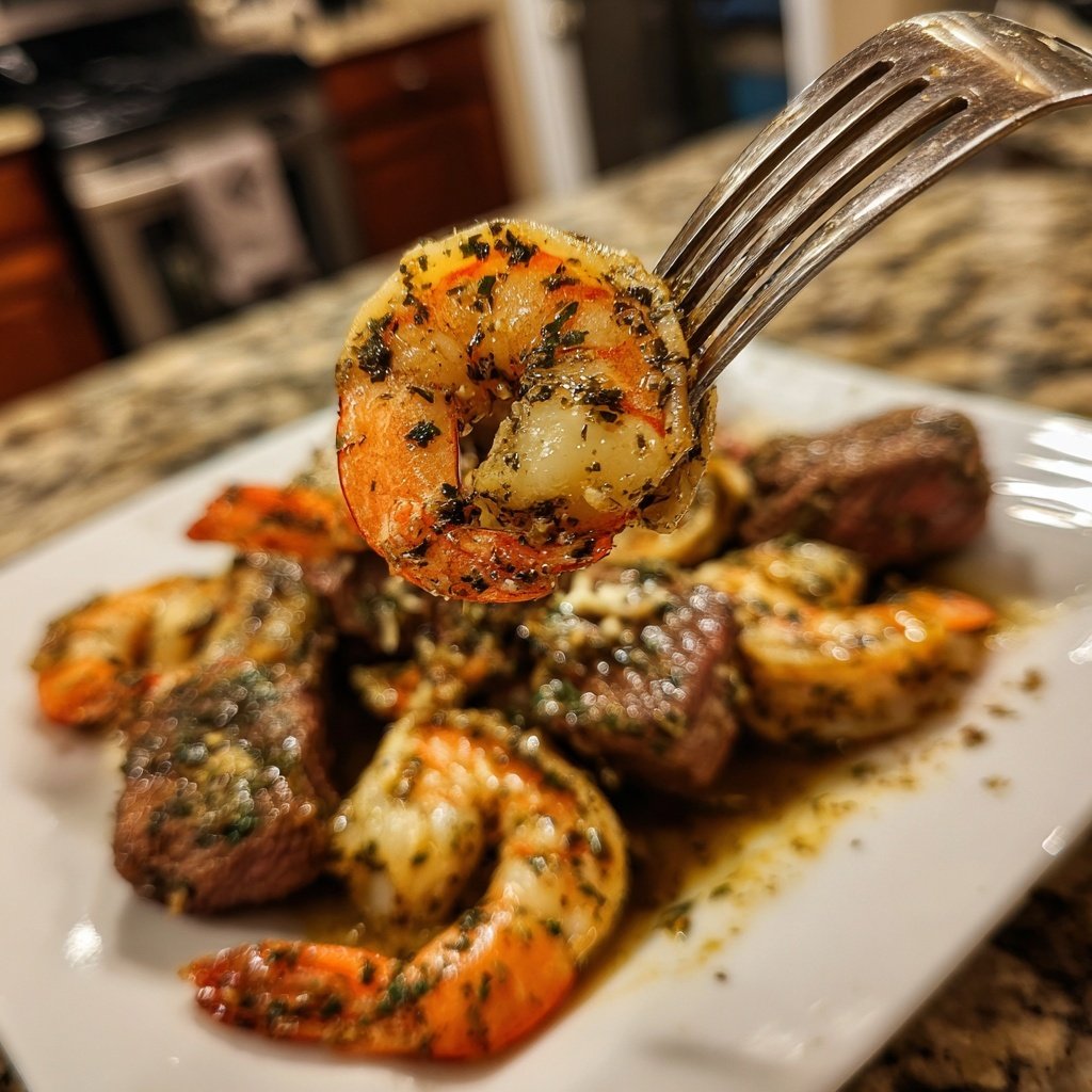 Shrimp Scampi with Steak Bites