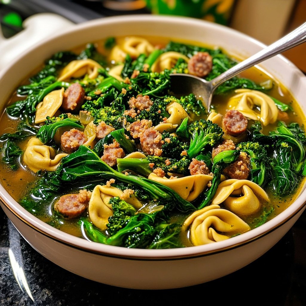 Broccoli Rabe and Sausage Tortellini Soup