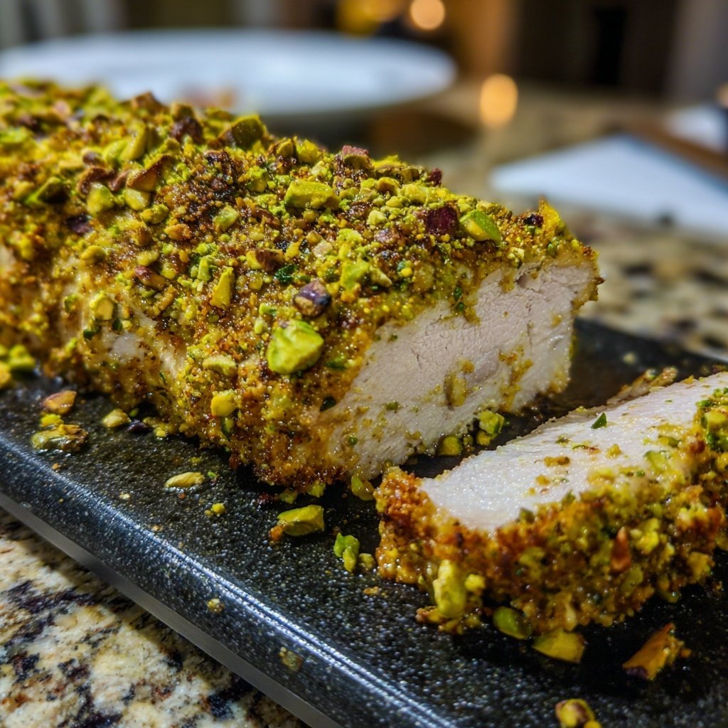 Pistachio Crusted Pork Tenderloin with White