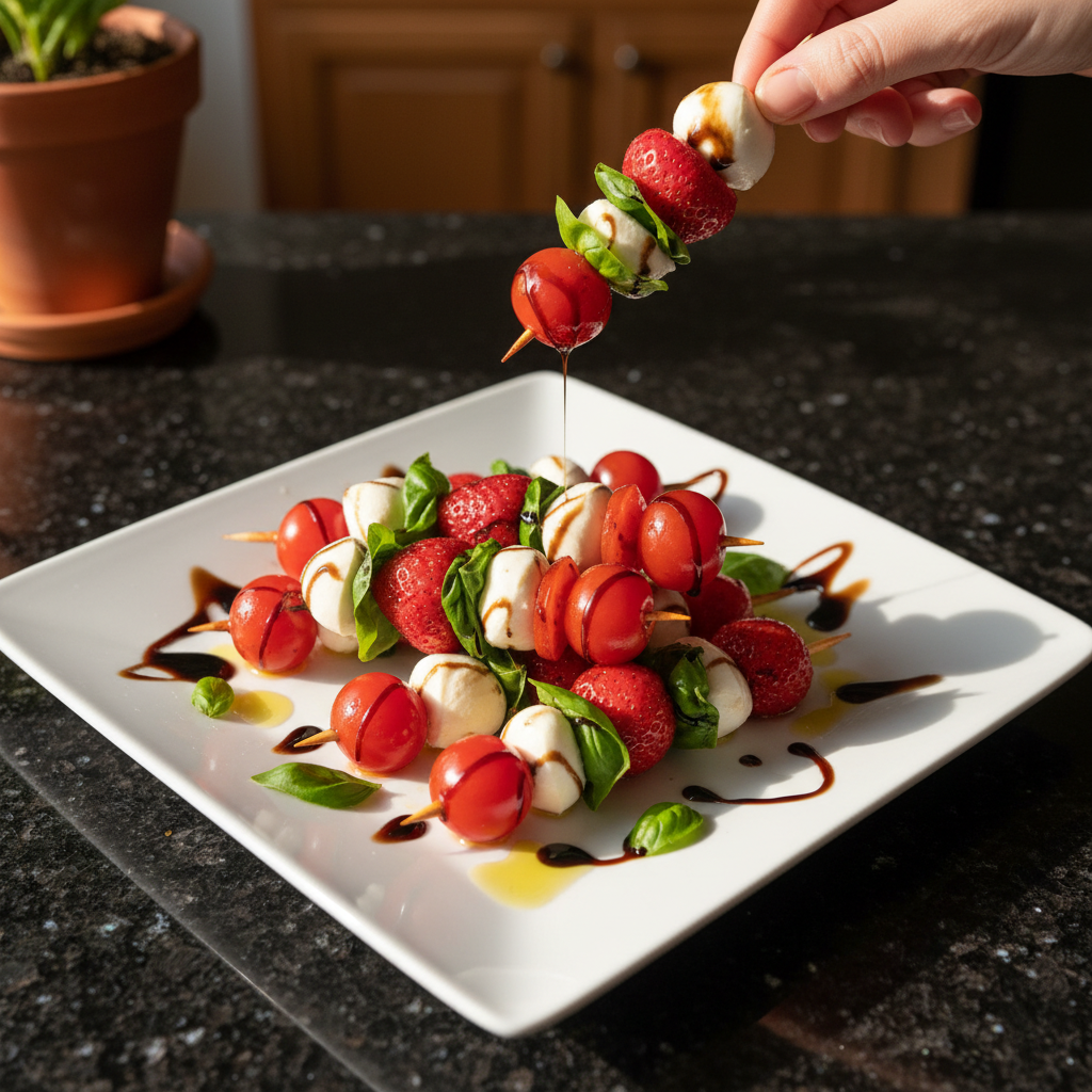 Strawberry Basil Caprese Skewers
