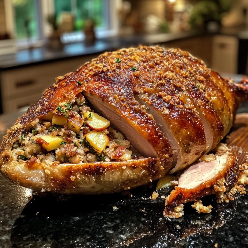 Roasted Christmas Goose with Apple and Herb Stuffing